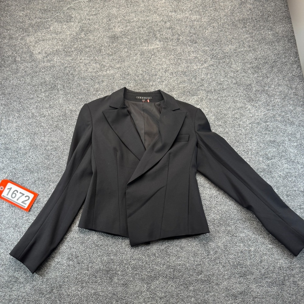 Theory Wrapped Blazer Jacket Womens 2 Black Professional Career Office Siren